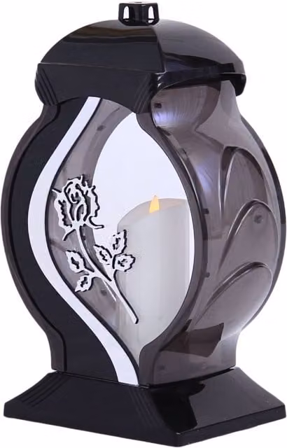 Novecrafto Memorial Grave Lantern with Silver Flower in Black