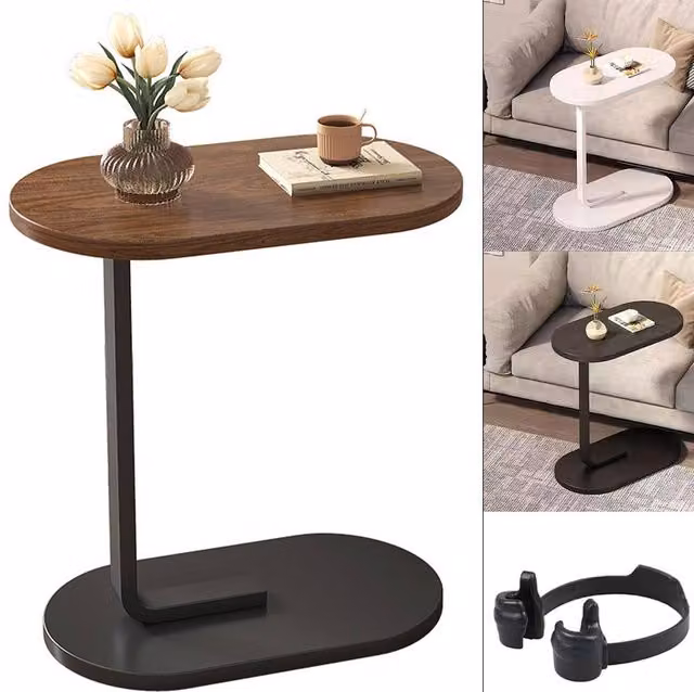 FORGEVIO C-Shaped Modern Sofa Side End Table in Brown