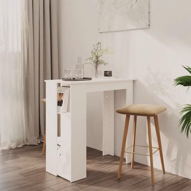 Berkfield Home Modern White Bar Table with Shelf, W/D/H: 102 x 50 x 103.5 cm