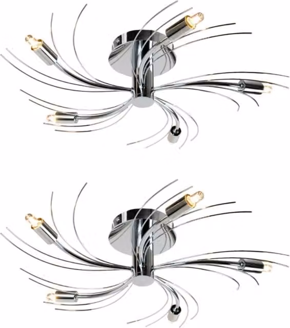 First Choice Lighting Set of 2 Swirl 5lt LED Flush Ceiling Lights in Polished Chrome