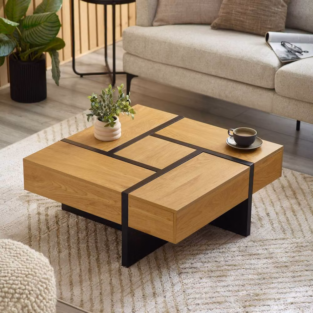 Cheshire Aspen Square Storage Coffee Table in Light Oak Effect Brown, W/D/H: 80 x 80 x 80 cm – 3