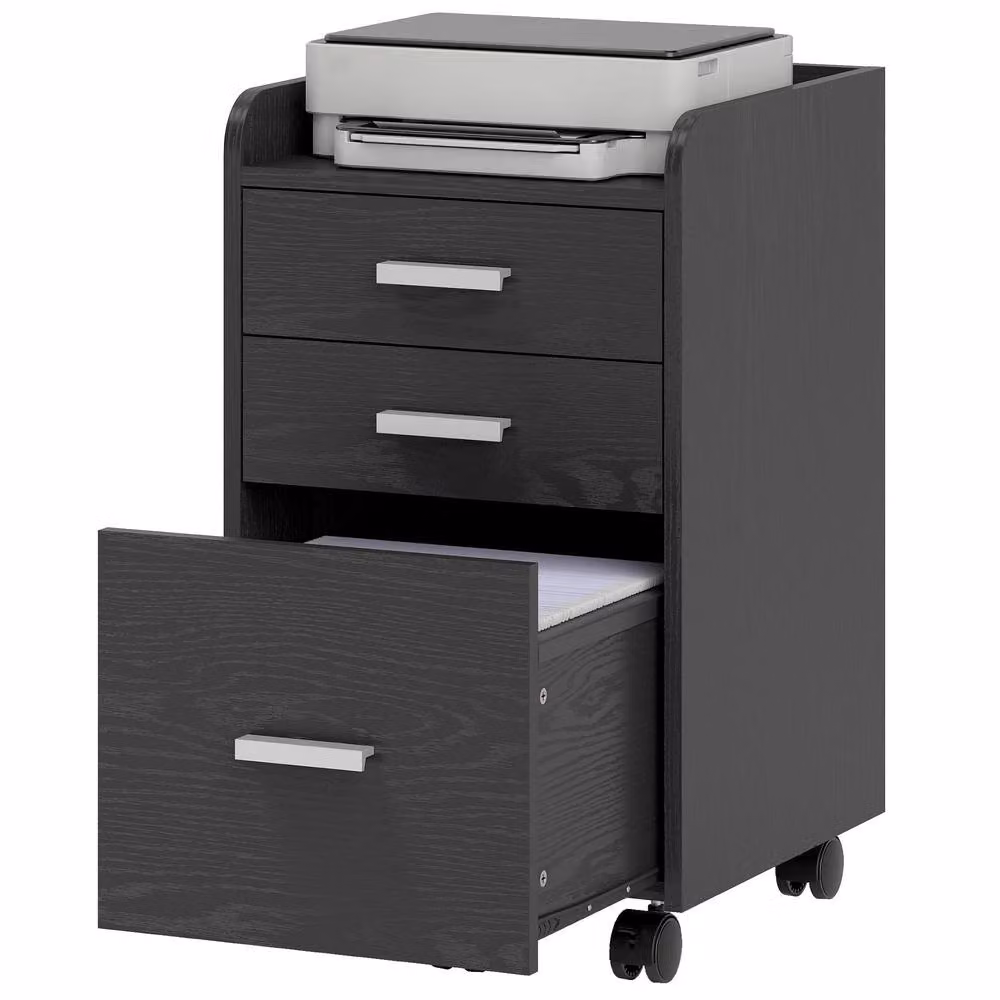 STILVORA 3 Drawer Filing Cabinet with Castors, Black – 4