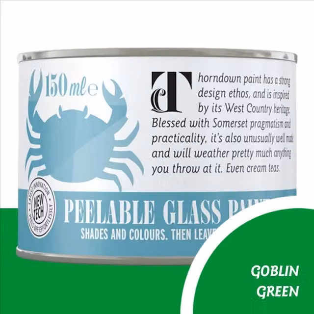 Thorndown Goblin Green Peelable Glass Paint, Satin Matt, Water Based, 12 ml