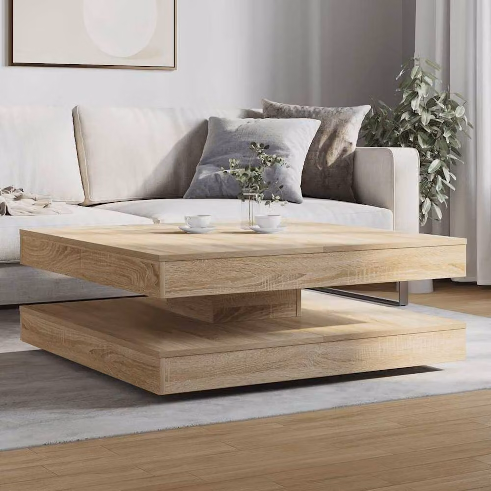 Berkfield Home Rotating Square Coffee Table in Sonoma Oak and Beige, W: 90 cm, D: 90 cm, H: 34.5 cm – 2