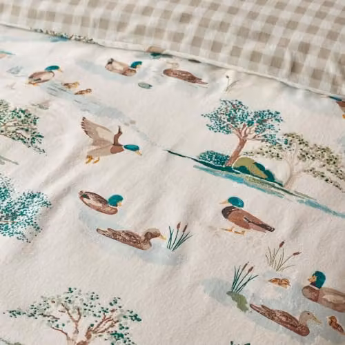 Catherine Lansfield Mallards Reversible Cotton Flannelette Double Duvet Cover Set, Beige and Multicolour, Duvet Cover 200 x 200 cm, Pillowcase 50 x 75 cm – 2