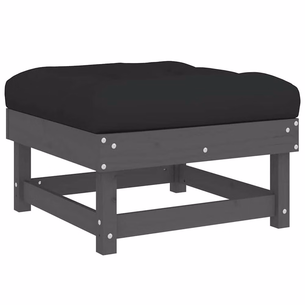Berkfield Home Beautiful Garden Footstool with Cushion in Grey Solid Pine W/D/H: 60.5 x 60.5 x 30.0 cm – 3