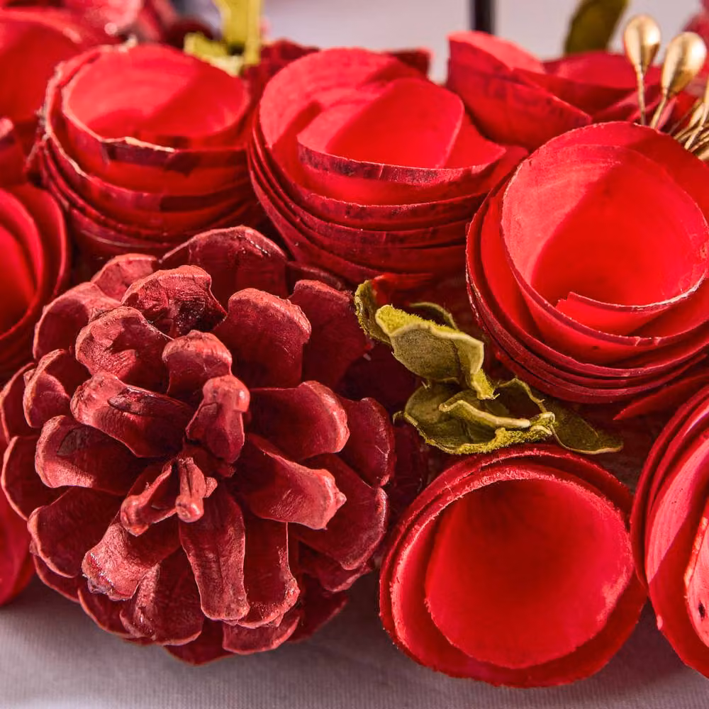 Dibor Red Rose Christmas Wreath Tabletop Centrepiece, Diameter: 36 cm – 3