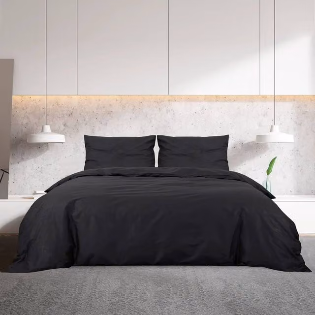 Berkfield Home Elegant Cotton Duvet Cover and Pillowcase Set, Black, W: 140 cm, L: 200 cm – 1