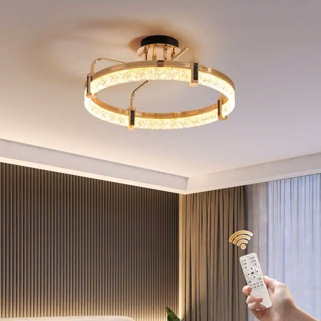 NIVOR 50W Dimmable LED Crystal Ring Pendant Chandelier in Gold/Brass – 1