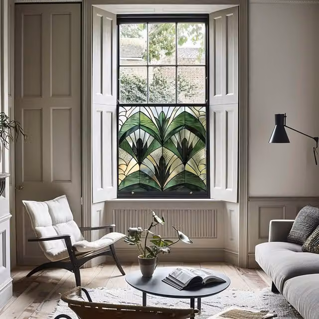Creative Printing Solutions Art Deco Floral Privacy Window Film, Green, Width: 30 cm