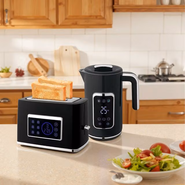HOMCOM Black Rapid Boil Kettle 1.7L and 2 Slice Toaster Set
