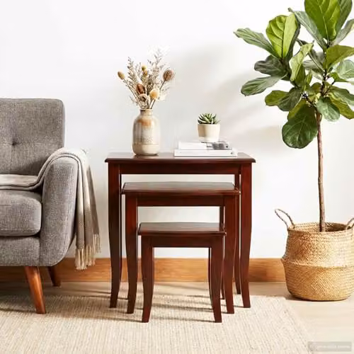 vidaXL Nesting Side Tables, 3 Piece Set, Brown, W/D/H: 60 x 45 x 60.5 cm – 2