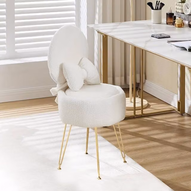 London Boutique White and Gold Vanity Stool with Storage and Folding Back
