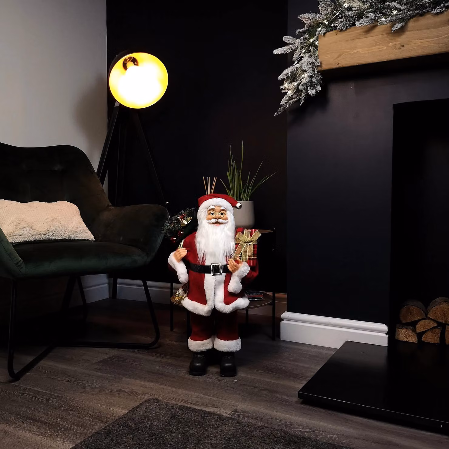Samuel Alexander Red Standing Santa Claus Christmas Indoor Decoration with Present and Green Sack, Height: 60 cm – 2