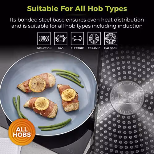 Tower Cerasure Ceramic Non-Stick Frying Pan, Grey, Diameter: 32 cm – 5