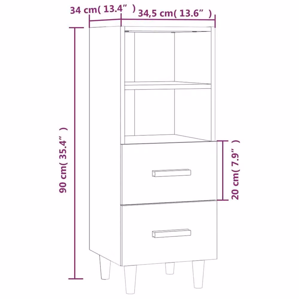 Berkfield Home Mid Century Smoked Oak Sideboard in Brown, W/D/H: 34.5 x 34 x 90 cm – 3