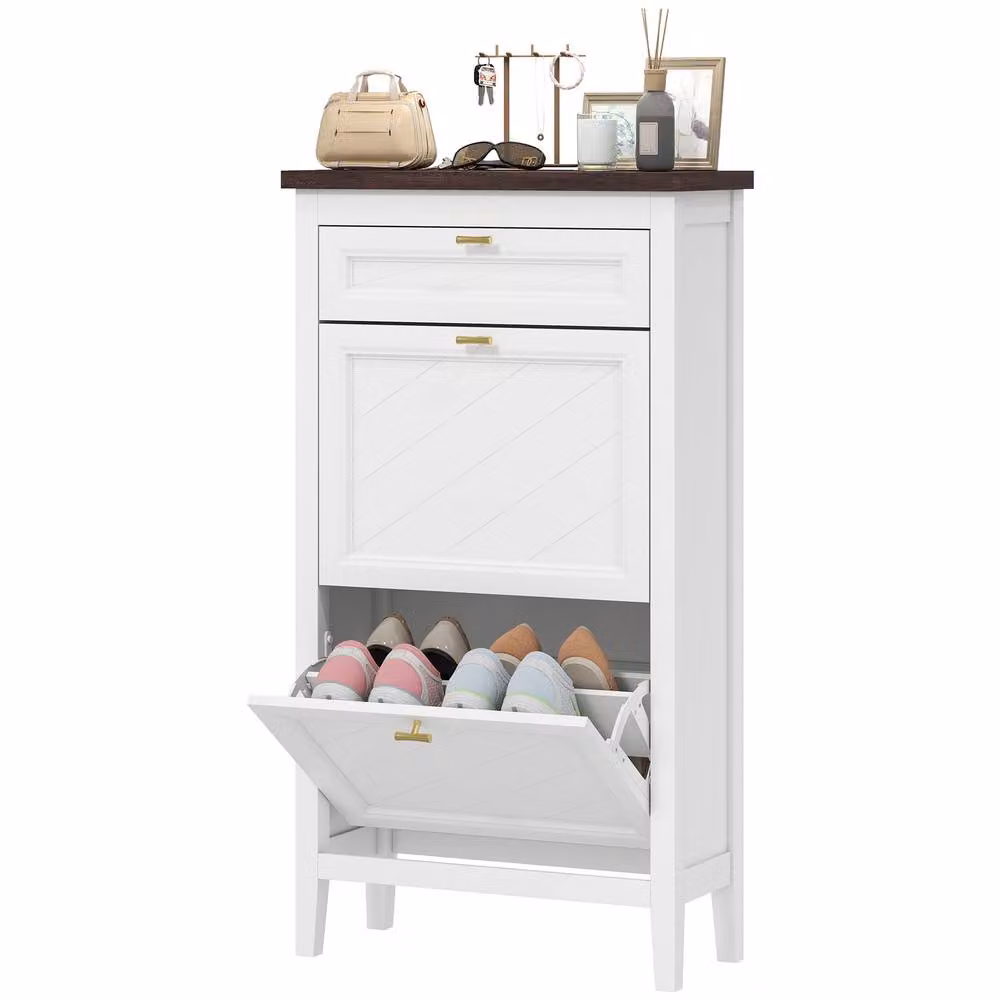STILVORA White Shoe Cabinet with 2 Tilting Compartments and Internal Shelves – 2
