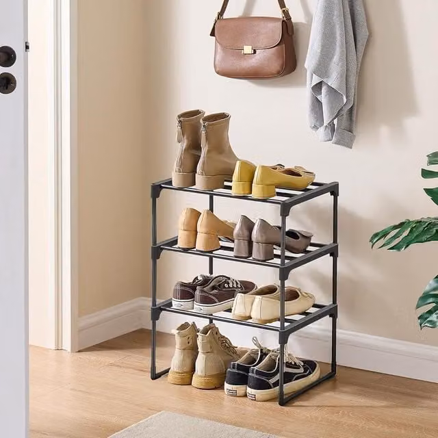 SONGMICS 3-Tier Metal Shoe Rack Storage Organiser in Black
