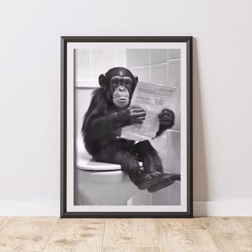 60 Second Makeover Monkey On The Toilet Animal Print Paper Poster, A4