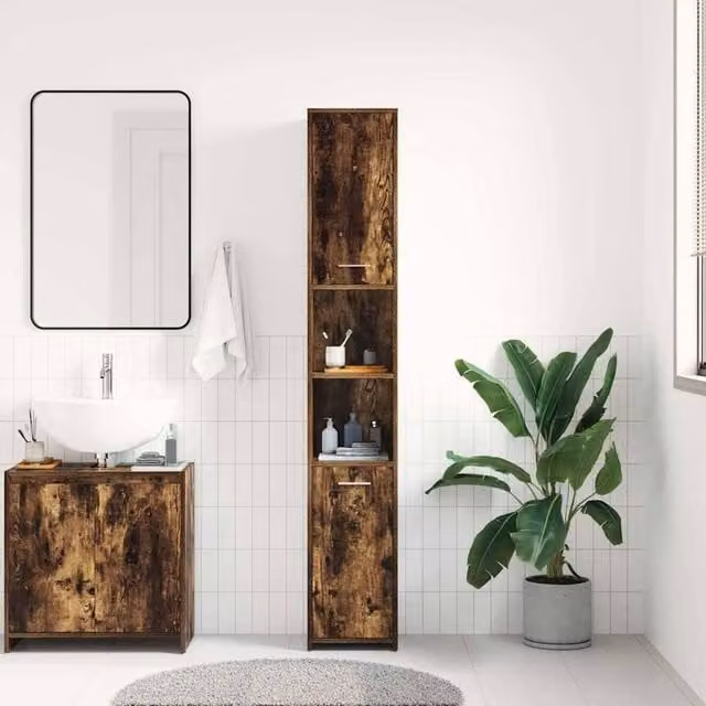 Berkfield Home Durable Bathroom Cabinet in Smoked Oak Brown, W/D/H: 30 x 30 x 183.5 cm