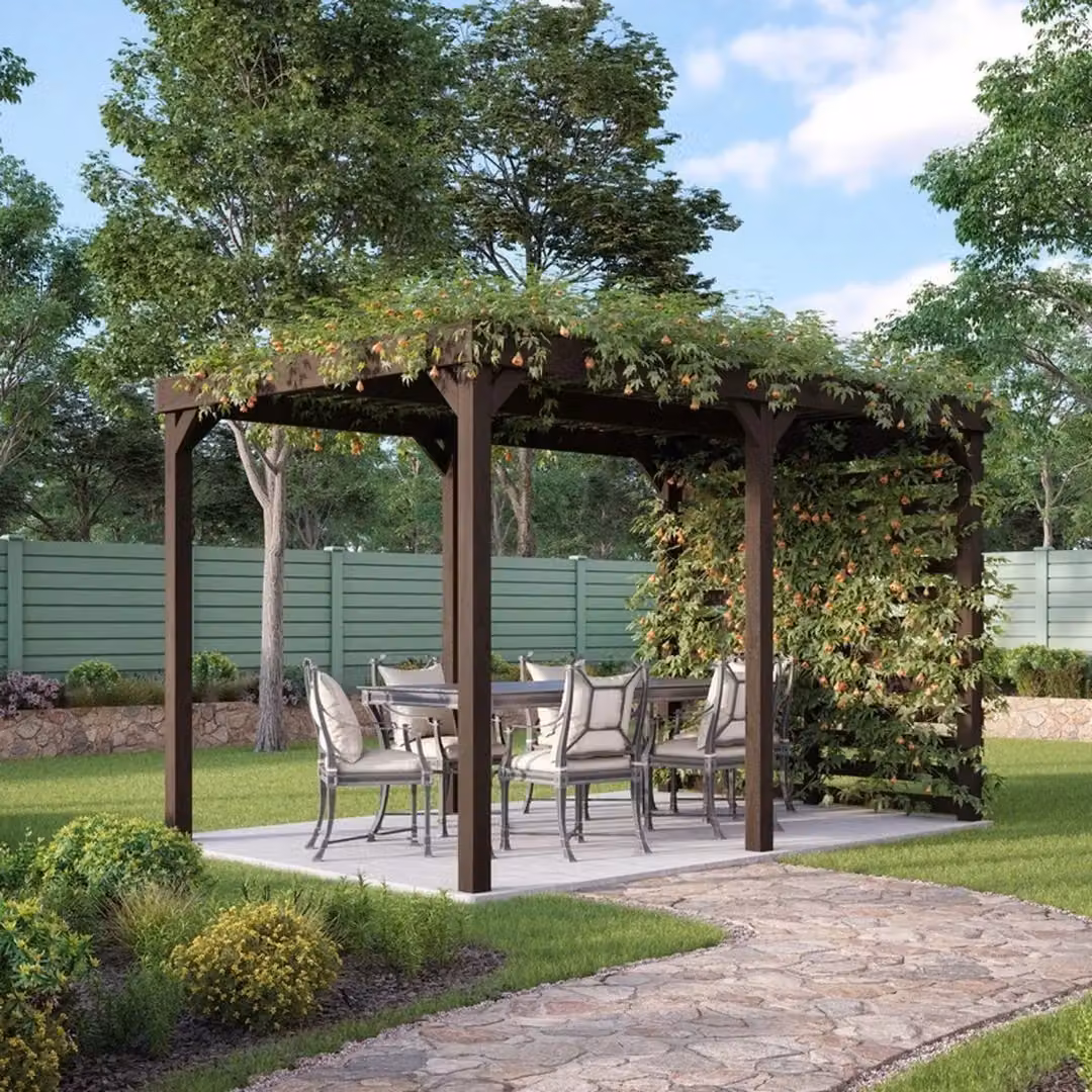 Rutland County Garden Furniture Ltd Shade Pergola in Wood and Galvanised Steel, Brown and Green, W: 360 cm, D: 240 cm, H: 270 cm – 2