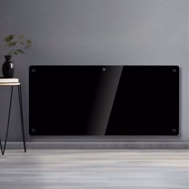 Futura 2000W Electric Glass Panel Convector Heater, Black, Wall Mounted or Freestanding