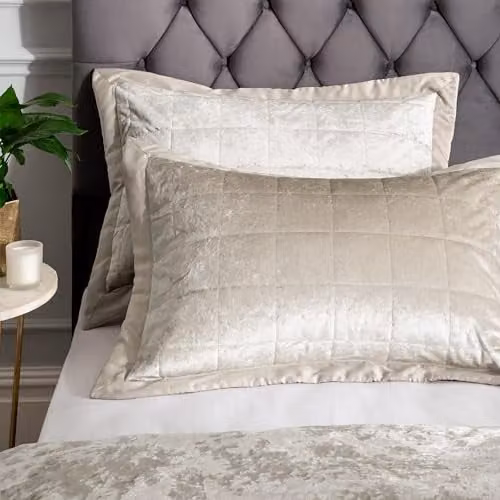 Catherine Lansfield Crushed Velvet Pillowsham Pair in Beige