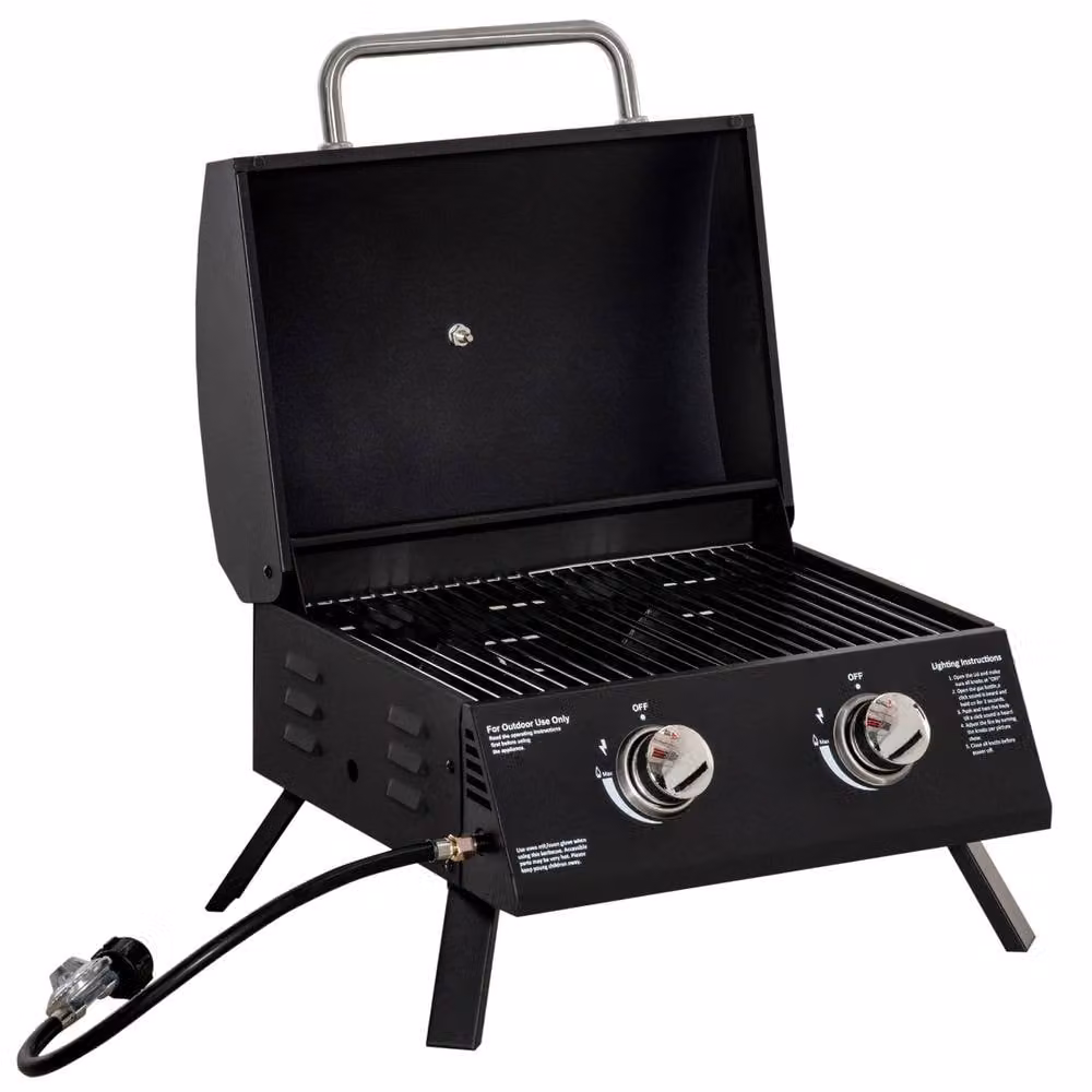 Rolipo 2 Burner Portable Tabletop Gas BBQ Grill with Lid and Thermometer, Black – 2