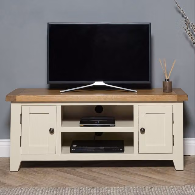 Elm Home And Garden Classic Lacquered Oak TV Media Unit in Brown and White
