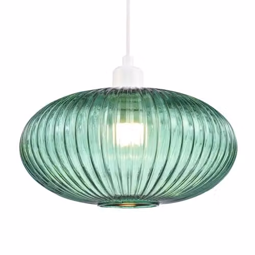 Happy Homewares Modern Oval Ribbed Glass Pendant Lamp Shade in Green, W: 30 cm, D: 17 cm