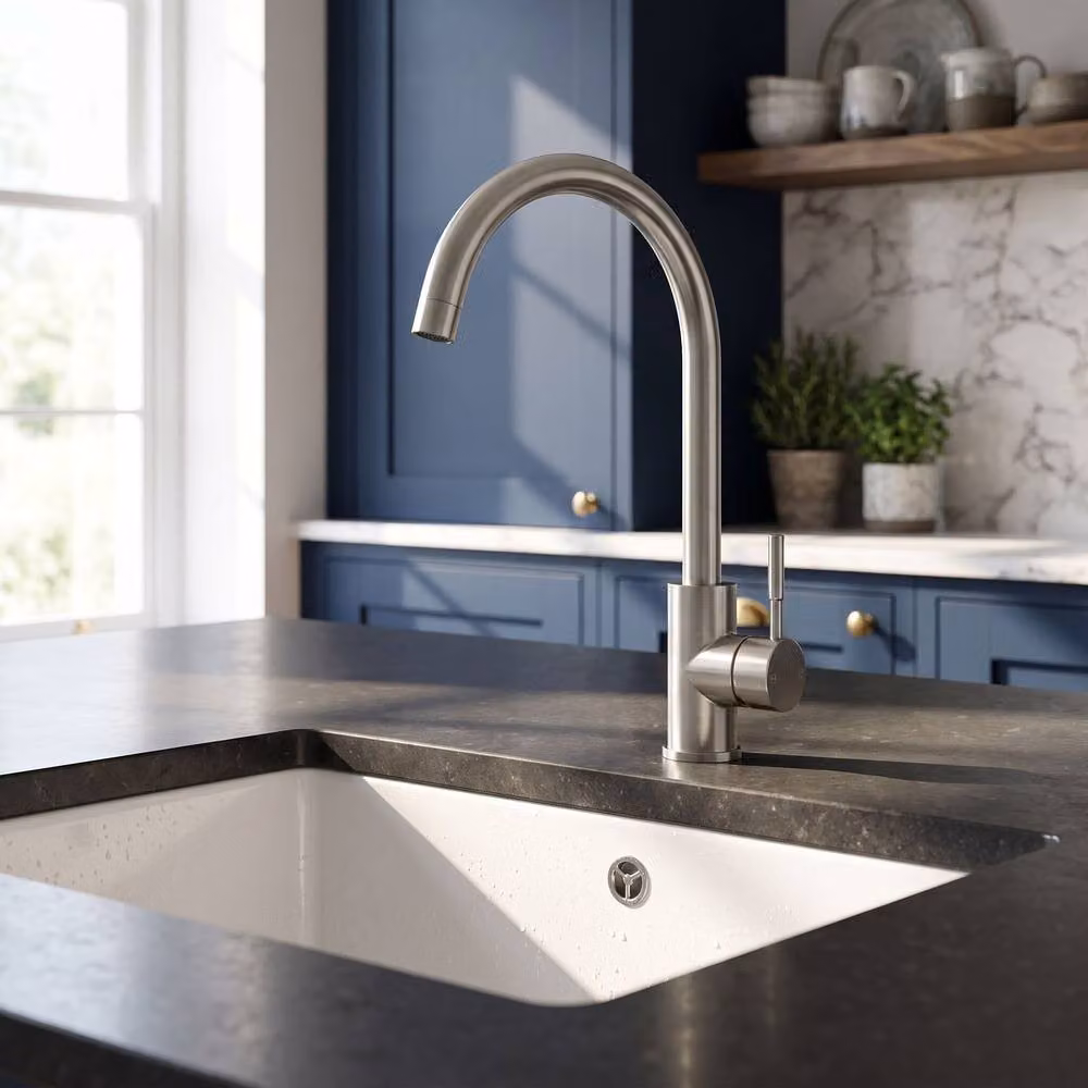 Balterley Round Kitchen Sink Mixer Tap, Brushed Steel, Grey, H 35.5 cm x W 23.7 cm x D 20.0 cm – 2