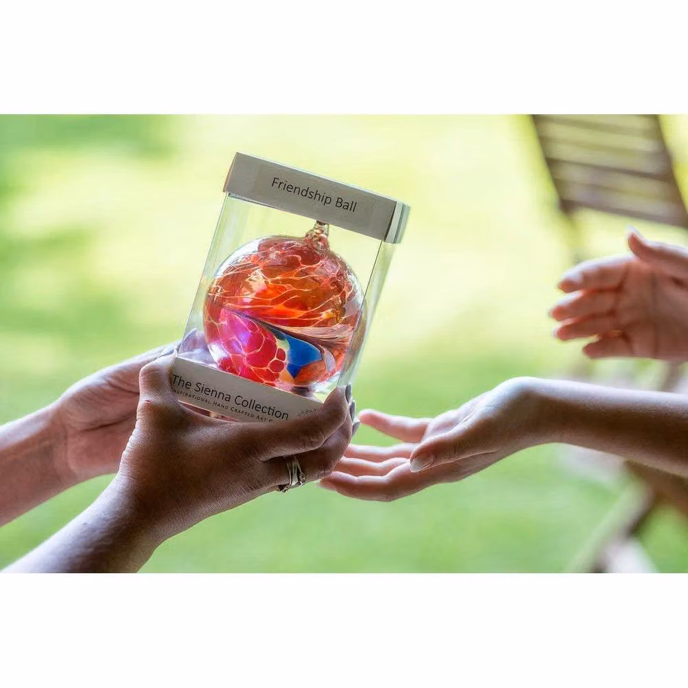 Sienna Glass Garnet Friendship Ball Hanging Glass Ornament in Red and Orange, Diameter: 10 cm – 3