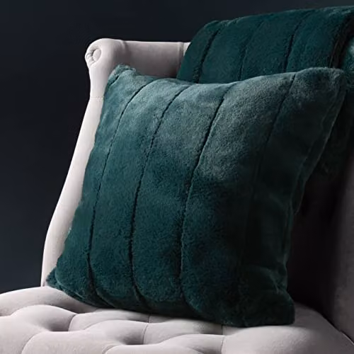 Paoletti Empress Faux Fur Velvet Decorative Square Cushion, Green, W/D/H: 55 x 55 x 55 cm – 4