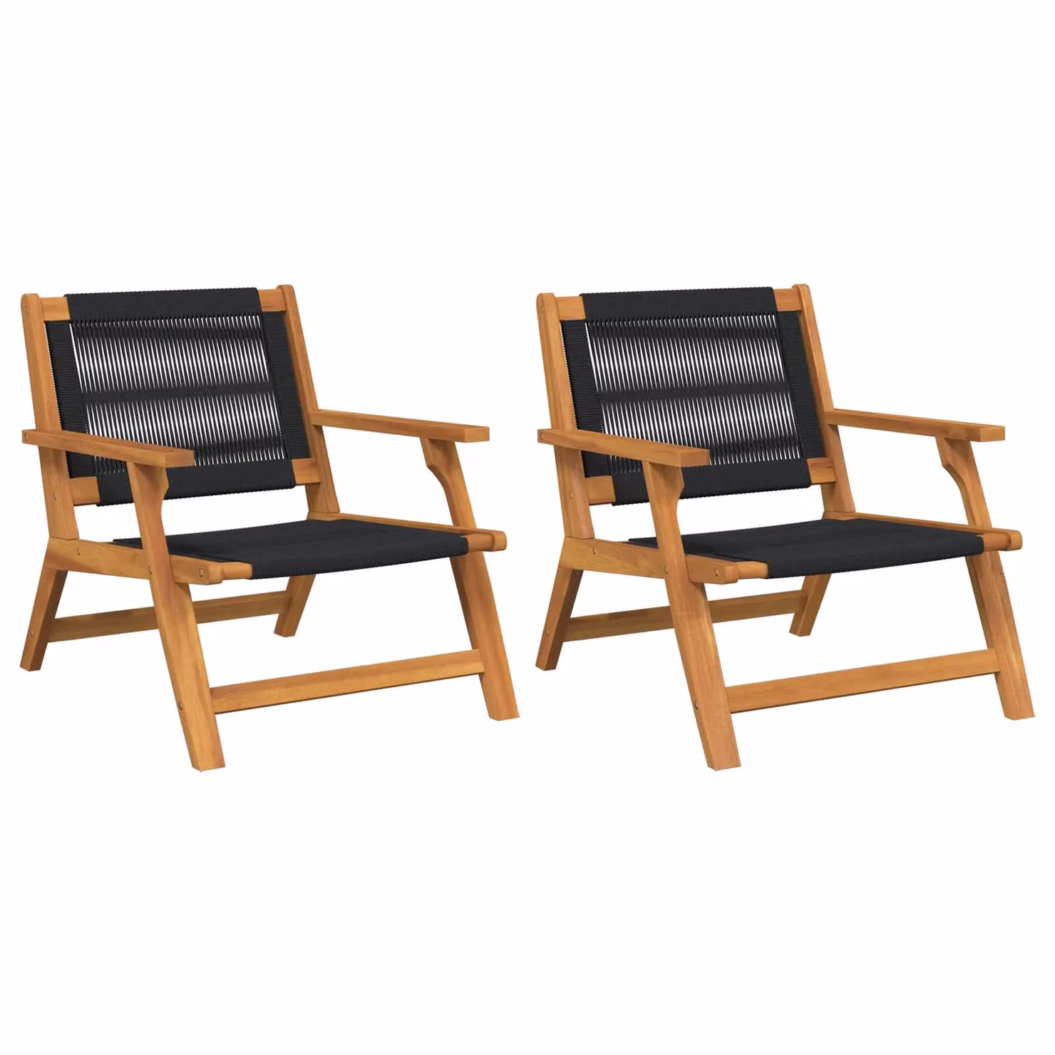 Berkfield Home Set of 2 Modern Garden Chairs in Brown Acacia Wood with Black Textilene Fabric, W/D/H: 67 x 77 x 73 cm – 2