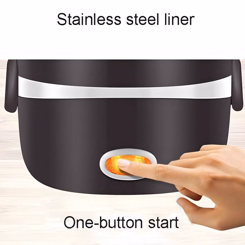 Kelvenix 3-Tier Electric Lunch Box in Black with Stainless Steel Interior and Auto Shut-off Function, 2L – 3
