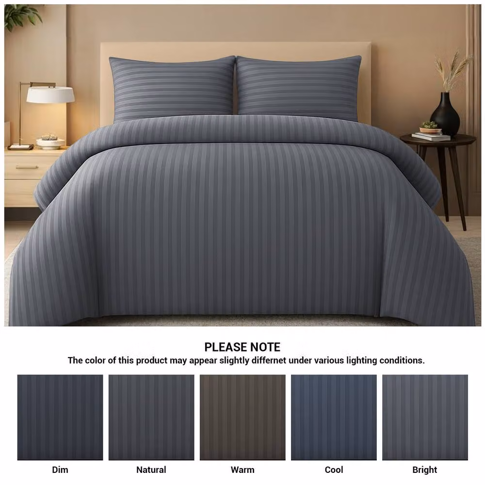 Lazzaro Home Premium Brushed Microfibre Reversible Striped Duvet Cover and Pillowcase Set, Grey, W/D/H: 135 x 200 cm and 90 x 200 cm – 2