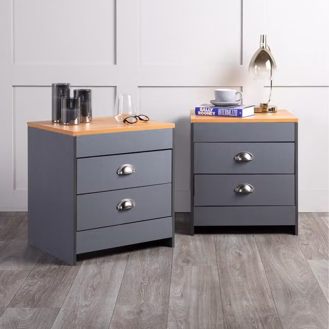 Home Treats Grey Bedside Tables and Pine Chest of Drawers Set