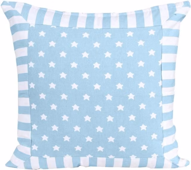Homescapes Blue Cotton Striped Star Cushion Cover, W/D/H: 45 x 45 x 1 cm
