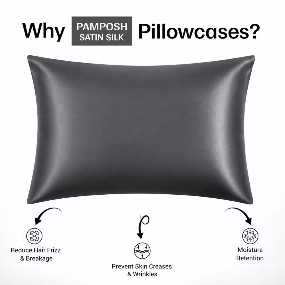 Pamposh Pack of 2 Ultra Soft Mako Satin Silk Pillowcases in Charcoal Grey – 2