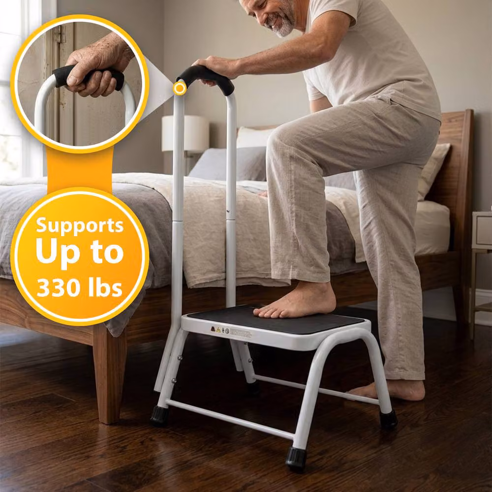 Crystals Non Slip Safety Step Stool Mobility Support Handrail Aid in White – 3