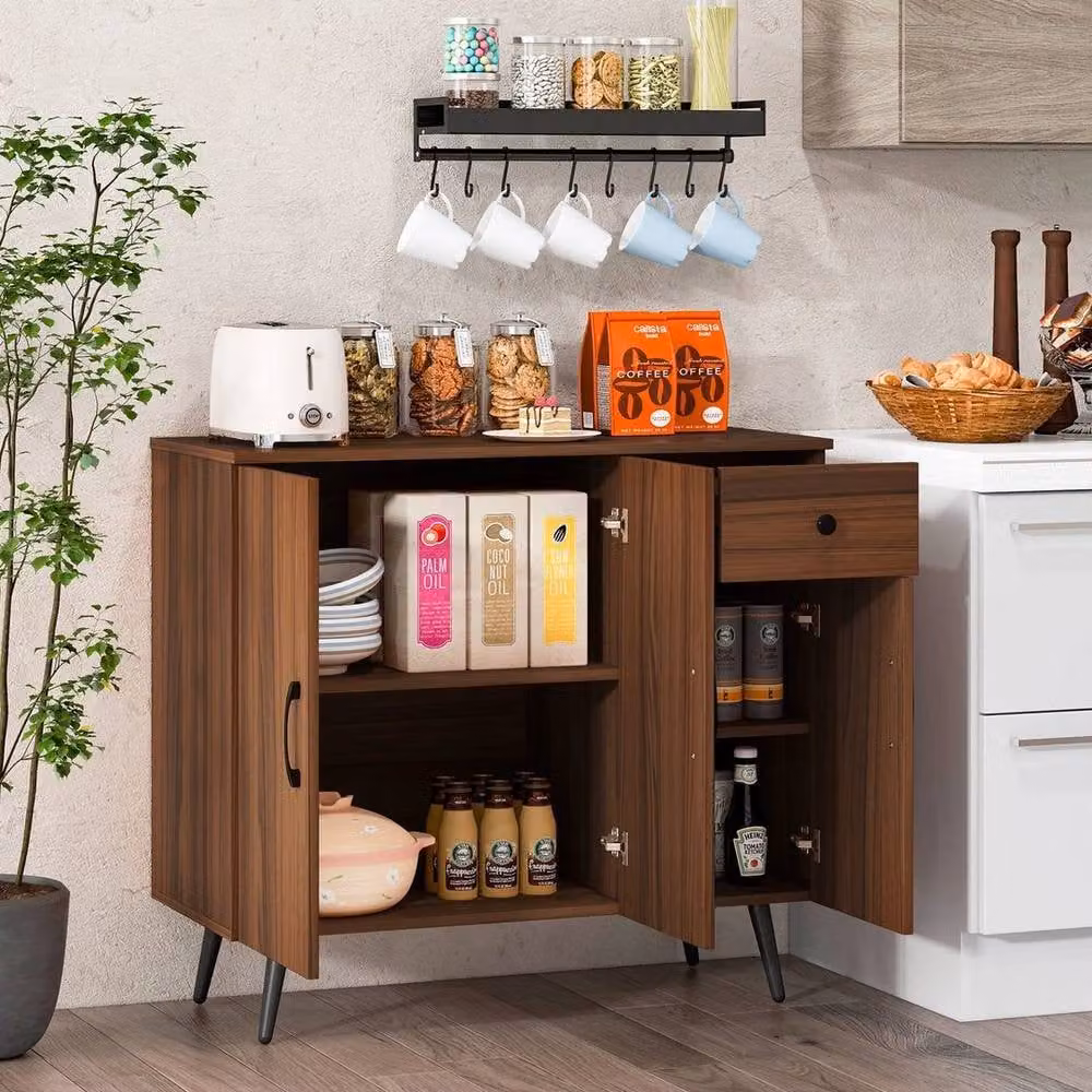 KORVIXA Modern Brown Storage Cabinet Sideboard with Adjustable Shelving W/H: 100 x 100 cm – 3