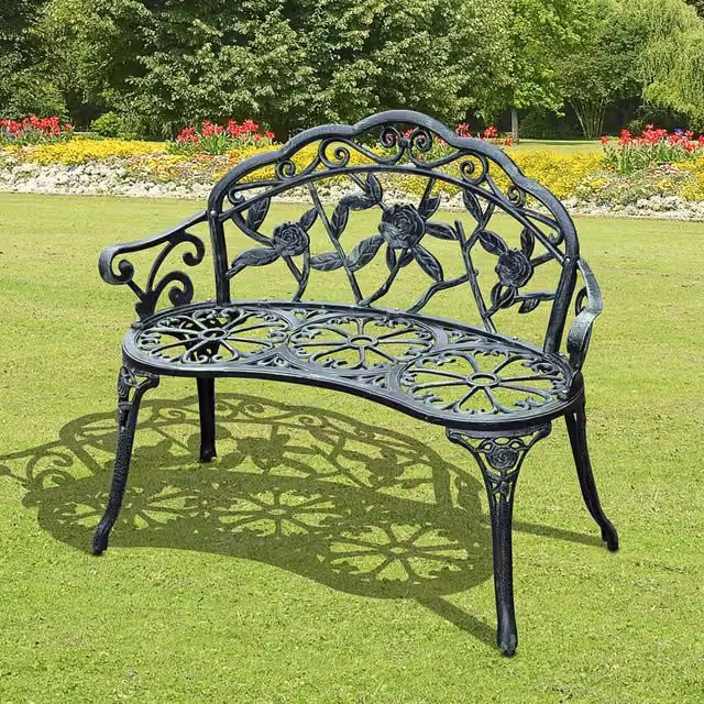 Outsunny Antique Rose Style Cast Aluminium Garden Bench in Matt Antique Green