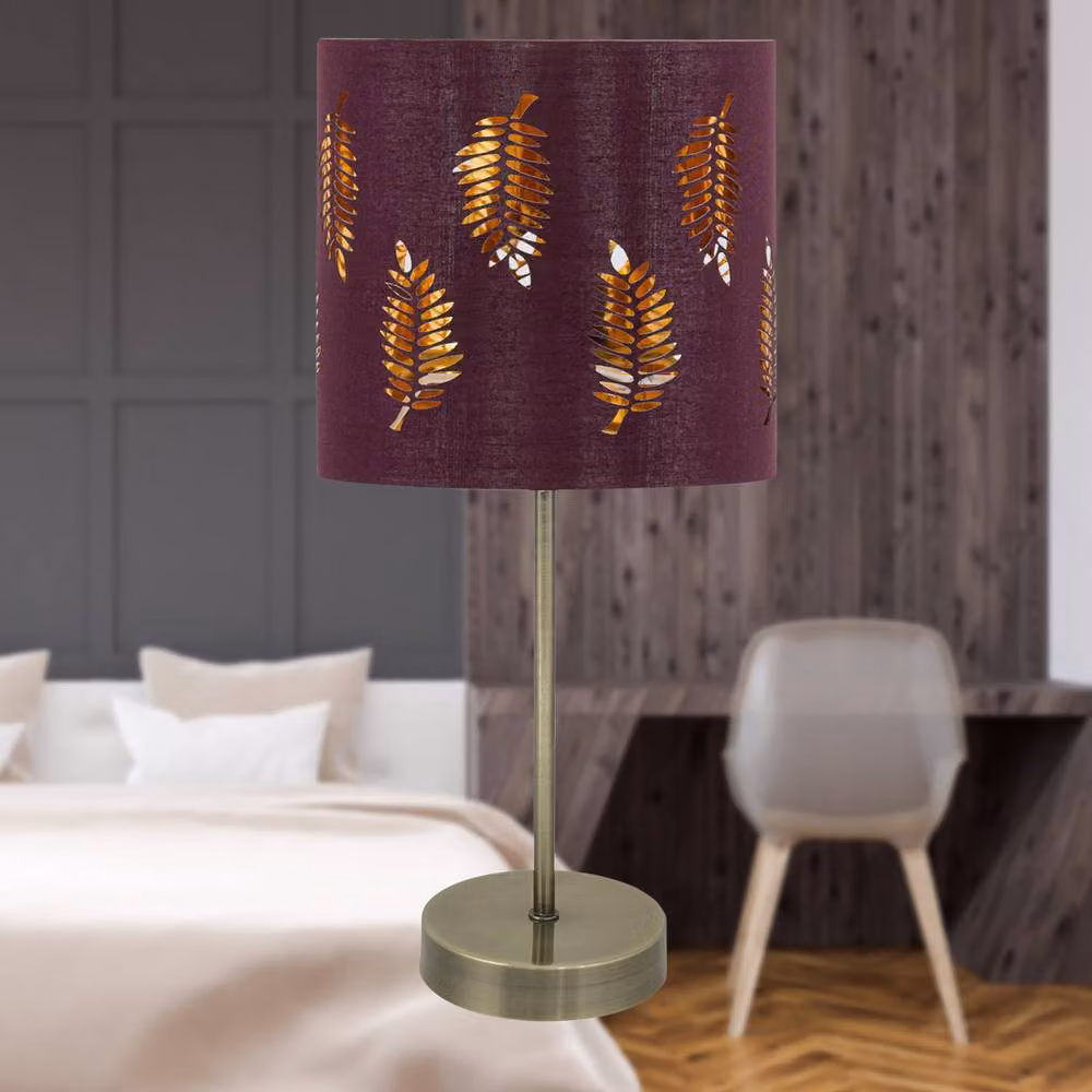 First Choice Lighting Antique Brass Stick Table Lamp with Red Fabric Cylinder Shade – 4