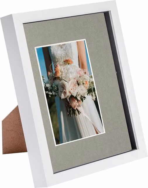 Nicola Spring Rectangular 3D Box Photo Frame in White and Grey with 4x6 inch Mount