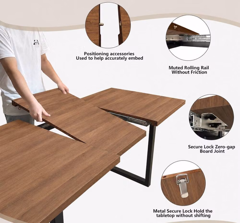 HomeTouch Modern Extendable Dining Table in Walnut and Black with Robust Metal Legs, W: 140 cm, D: 80 cm, H: 76 cm – 3