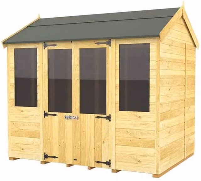 Buttercup Farm Apex Summer House in Brown Wood, W/D/H: 231 x 243 x 217 cm