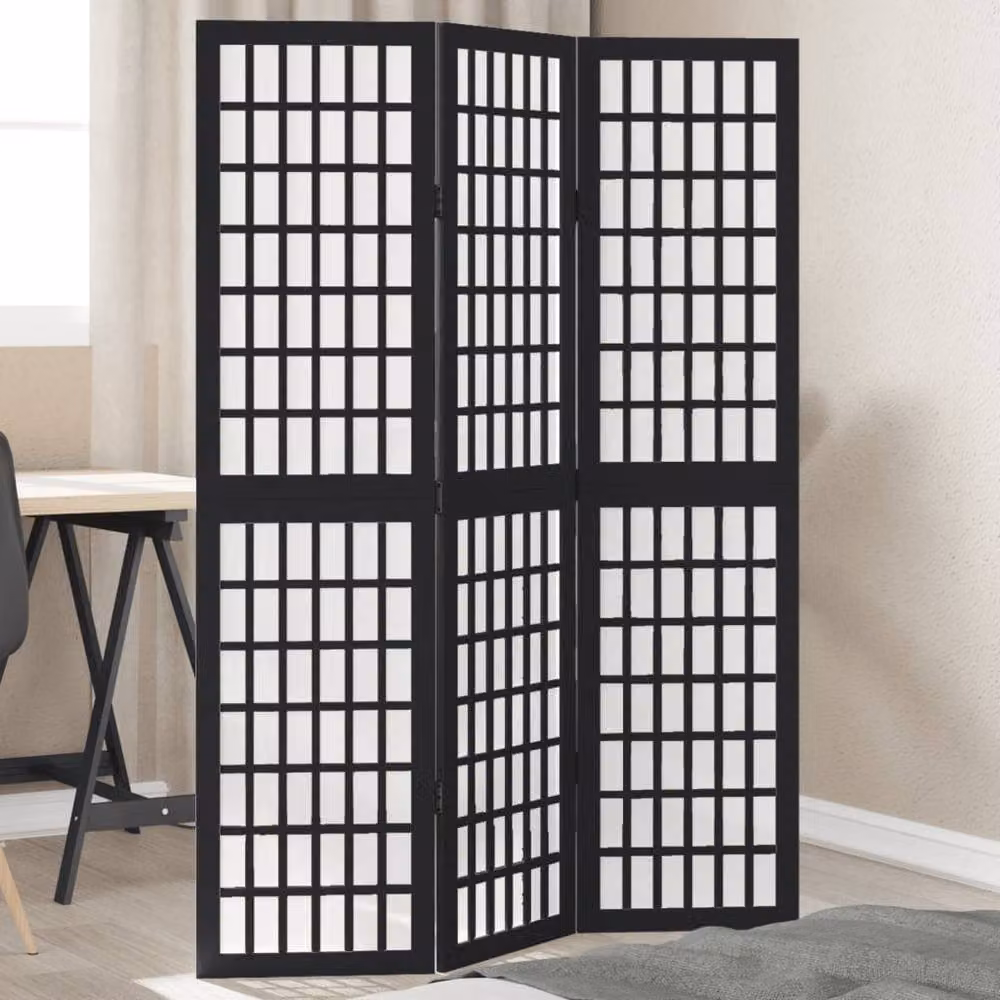 Berkfield Home 3-Panel Room Divider in Black Solid Paulownia Wood – 2