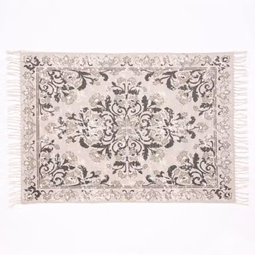 Esselle Kew Antique Printed Small Grey Rug with Fringes, W: 120 cm, D: 170 cm – 1
