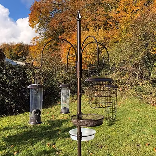 Selections Metal Bird Feeding Station with 4 Feeders, Water Dish and Mesh Tray in Bronze – 3
