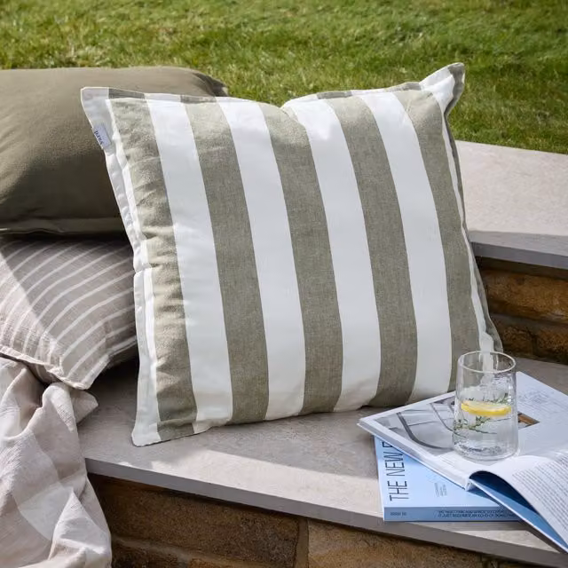 Make It A Home Hayle Striped Cotton Outdoor Cushion Cover in Green, Grey and White